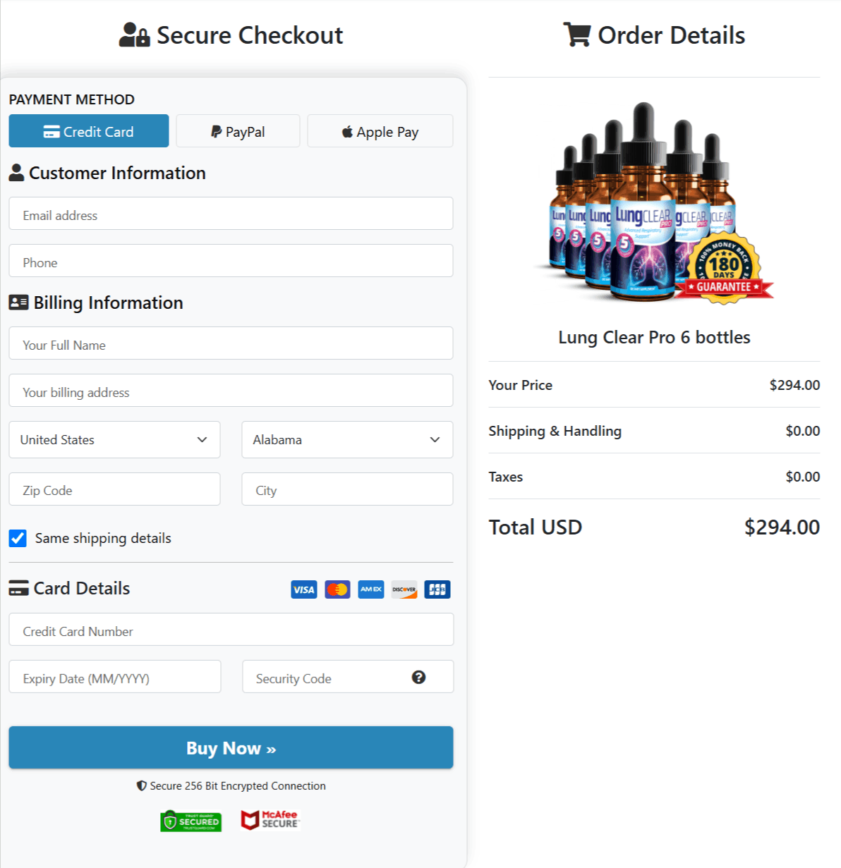 Lung clear pro  Checkout page